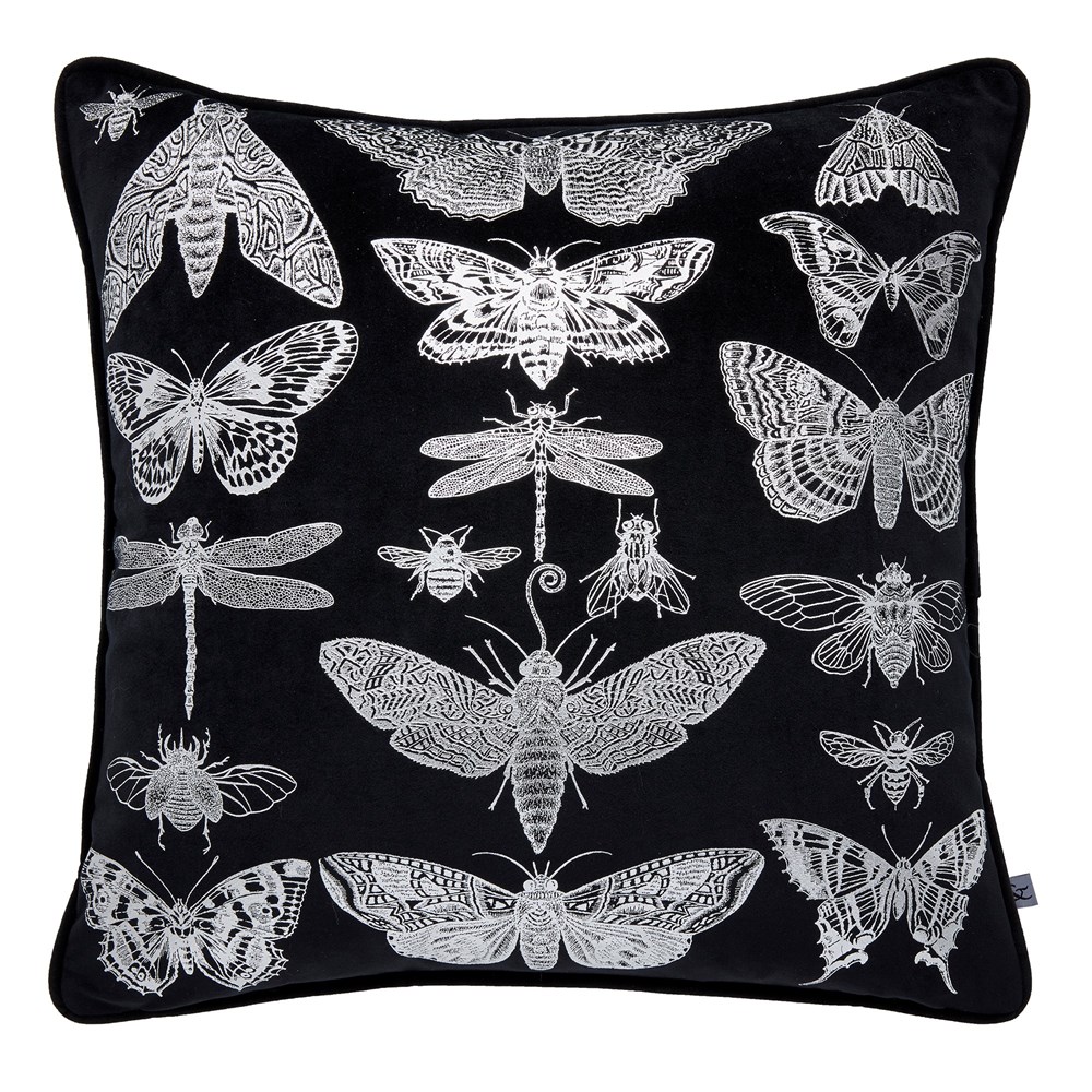 Gothic Bugs Cushion by Graham & Brown in Black Silver